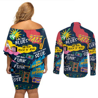 Music That Makes Us Proud African Couples Matching Off Shoulder Short Dress and Long Sleeve Button Shirt Black People - Wonder Print Shop