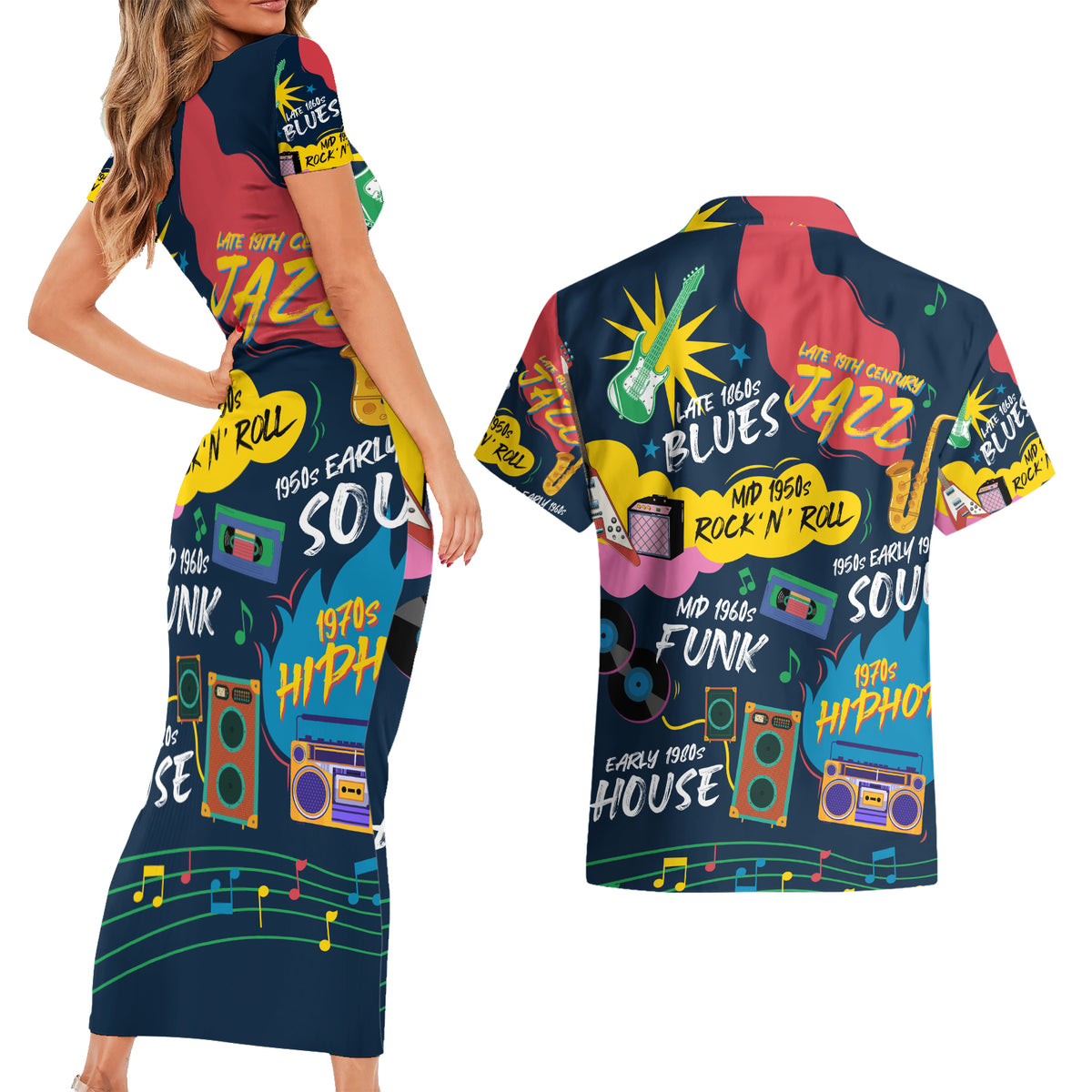 Music That Makes Us Proud African Couples Matching Short Sleeve Bodycon Dress and Hawaiian Shirt Black People - Wonder Print Shop