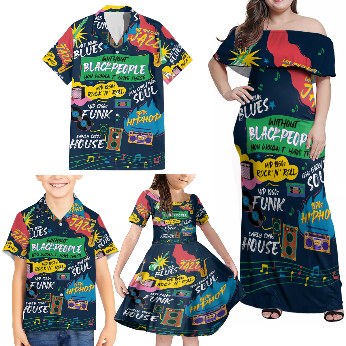 Music That Makes Us Proud African Family Matching Off Shoulder Maxi Dress and Hawaiian Shirt Black People - Wonder Print Shop