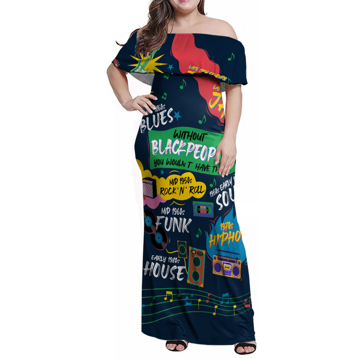 Music That Makes Us Proud African Family Matching Off Shoulder Maxi Dress and Hawaiian Shirt Black People - Wonder Print Shop