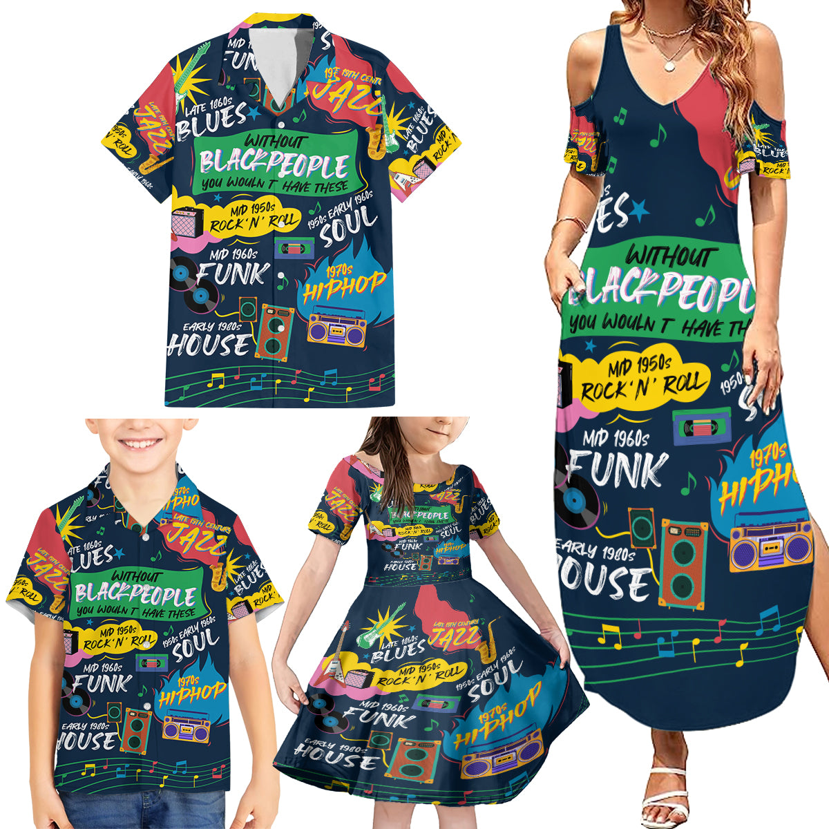 Music That Makes Us Proud African Family Matching Summer Maxi Dress and Hawaiian Shirt Black People - Wonder Print Shop