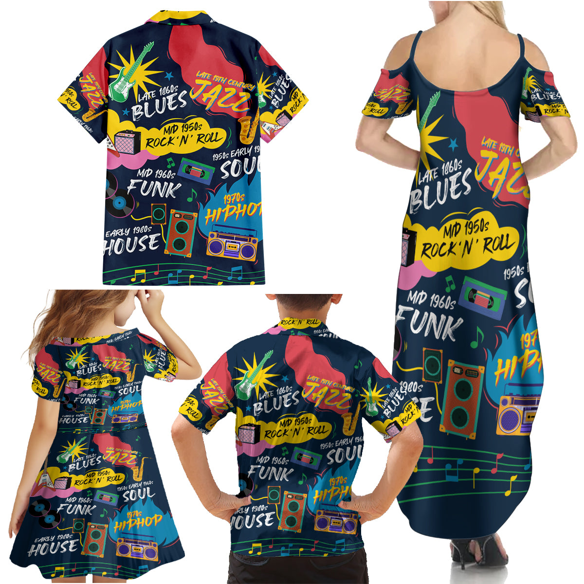 Music That Makes Us Proud African Family Matching Summer Maxi Dress and Hawaiian Shirt Black People - Wonder Print Shop