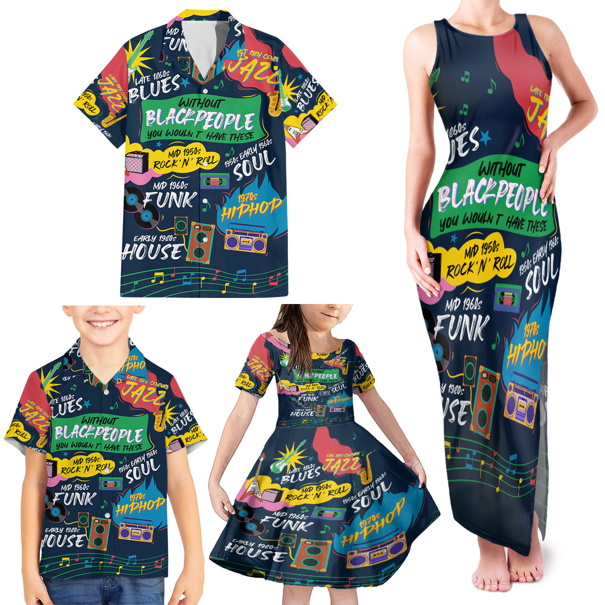 Music That Makes Us Proud African Family Matching Tank Maxi Dress and Hawaiian Shirt Black People - Wonder Print Shop