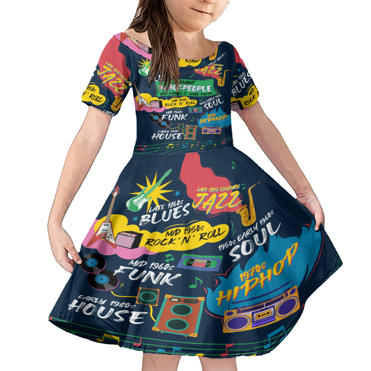 Music That Makes Us Proud African Kid Short Sleeve Dress Black People - Wonder Print Shop