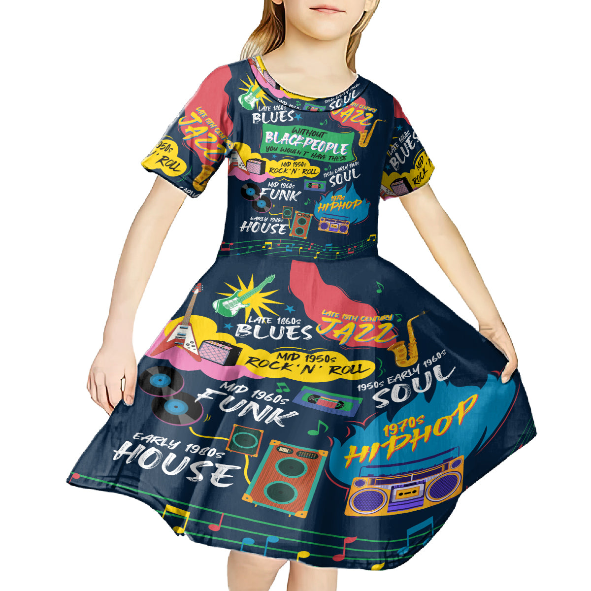 Music That Makes Us Proud African Kid Short Sleeve Dress Black People - Wonder Print Shop