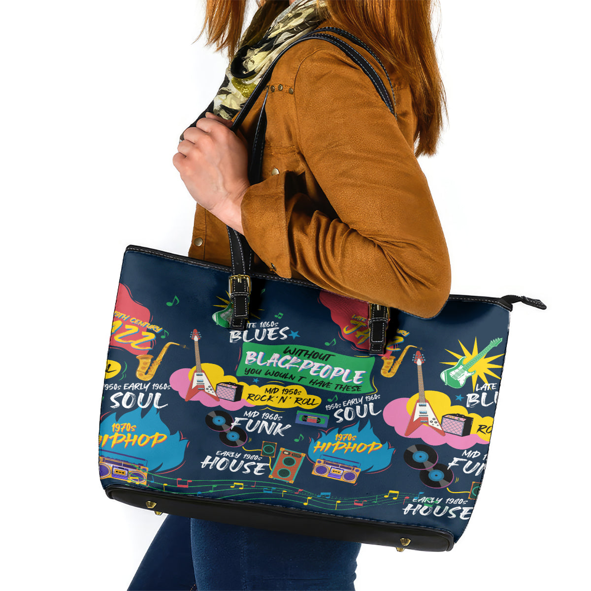 Music That Makes Us Proud African Leather Tote Bag Black People - Wonder Print Shop