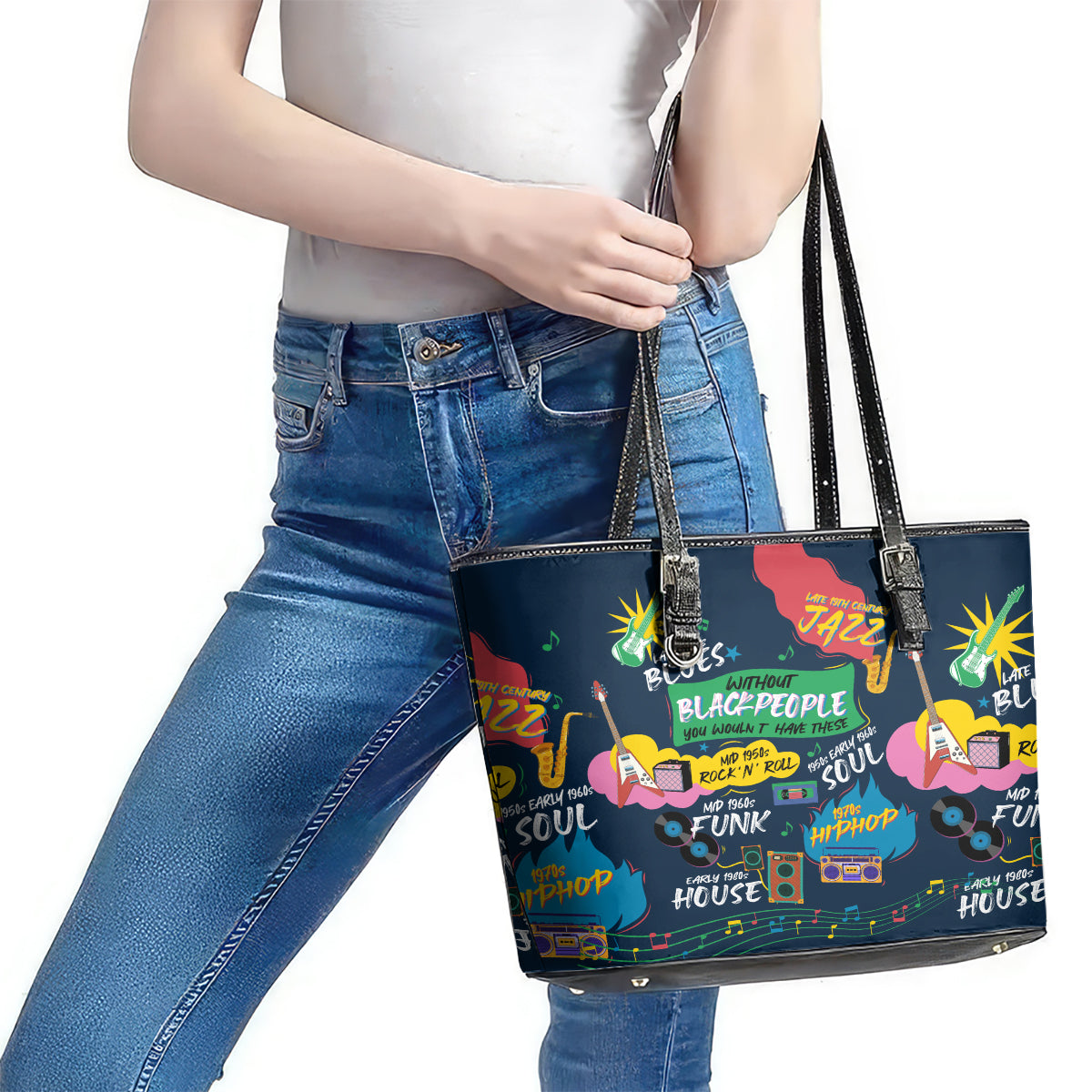 Music That Makes Us Proud African Leather Tote Bag Black People - Wonder Print Shop