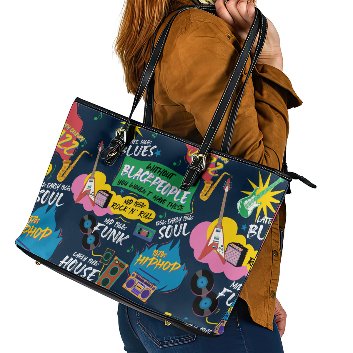 Music That Makes Us Proud African Leather Tote Bag Black People - Wonder Print Shop