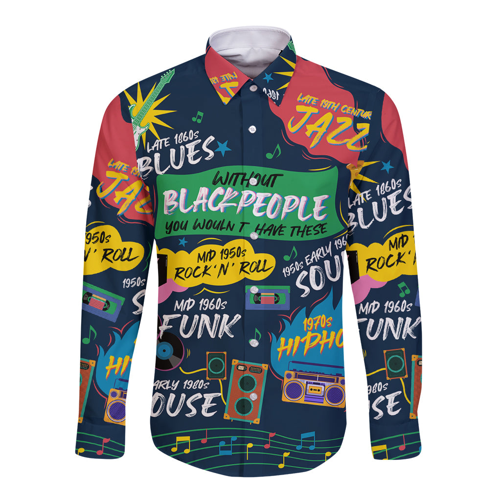 Music That Makes Us Proud African Long Sleeve Button Shirt Black People - Wonder Print Shop