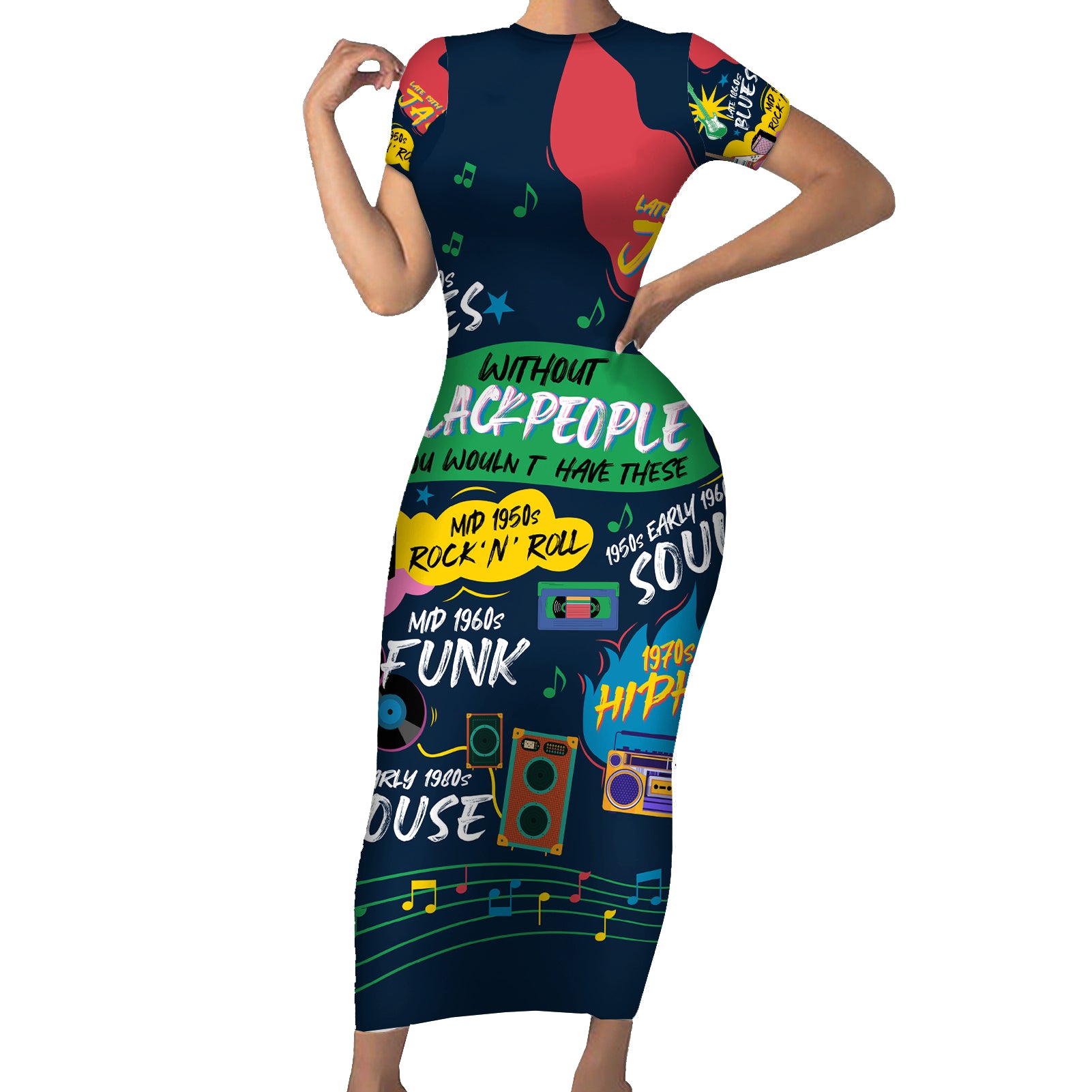 Music That Makes Us Proud African Short Sleeve Bodycon Dress Black People - Wonder Print Shop