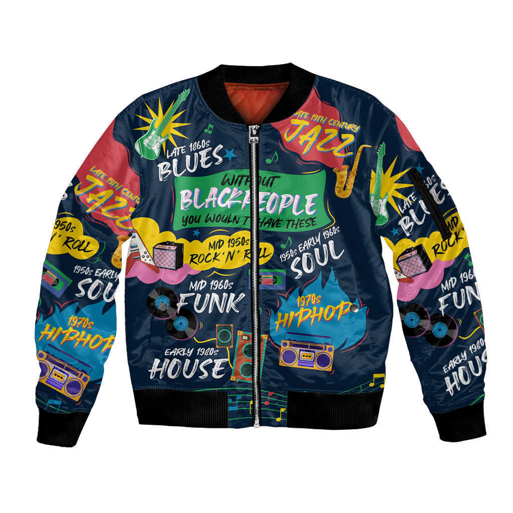 Music That Makes Us Proud African Sleeve Zip Bomber Jacket Black People - Wonder Print Shop
