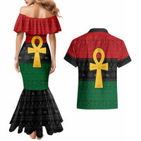 Pan African Ankh Couples Matching Mermaid Dress and Hawaiian Shirt Egyptian Cross - Wonder Print Shop