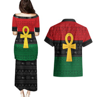 Pan African Ankh Couples Matching Puletasi and Hawaiian Shirt Egyptian Cross - Wonder Print Shop