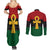 Pan African Ankh Couples Matching Summer Maxi Dress and Long Sleeve Button Shirt Egyptian Cross