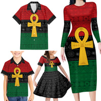 Pan African Ankh Family Matching Long Sleeve Bodycon Dress and Hawaiian Shirt Egyptian Cross - Wonder Print Shop