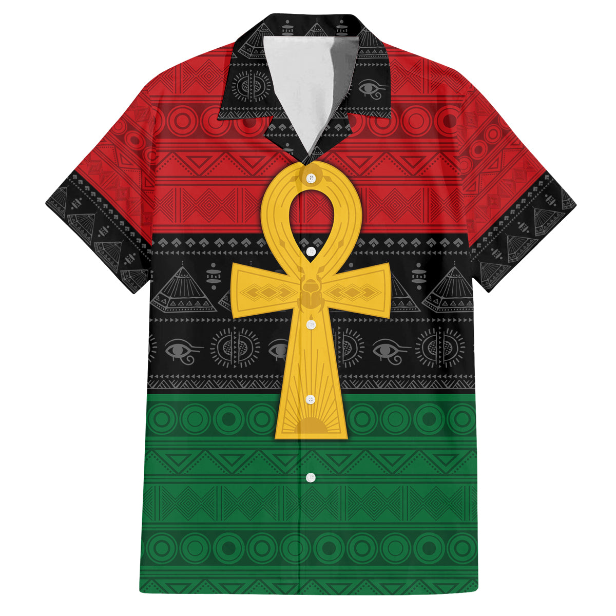 Pan African Ankh Family Matching Long Sleeve Bodycon Dress and Hawaiian Shirt Egyptian Cross - Wonder Print Shop