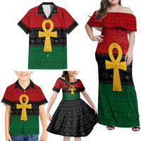 Pan African Ankh Family Matching Off Shoulder Maxi Dress and Hawaiian Shirt Egyptian Cross - Wonder Print Shop