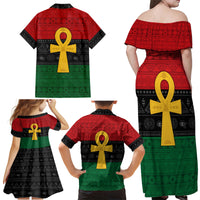 Pan African Ankh Family Matching Off Shoulder Maxi Dress and Hawaiian Shirt Egyptian Cross - Wonder Print Shop