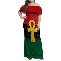 Pan African Ankh Family Matching Off Shoulder Maxi Dress and Hawaiian Shirt Egyptian Cross - Wonder Print Shop