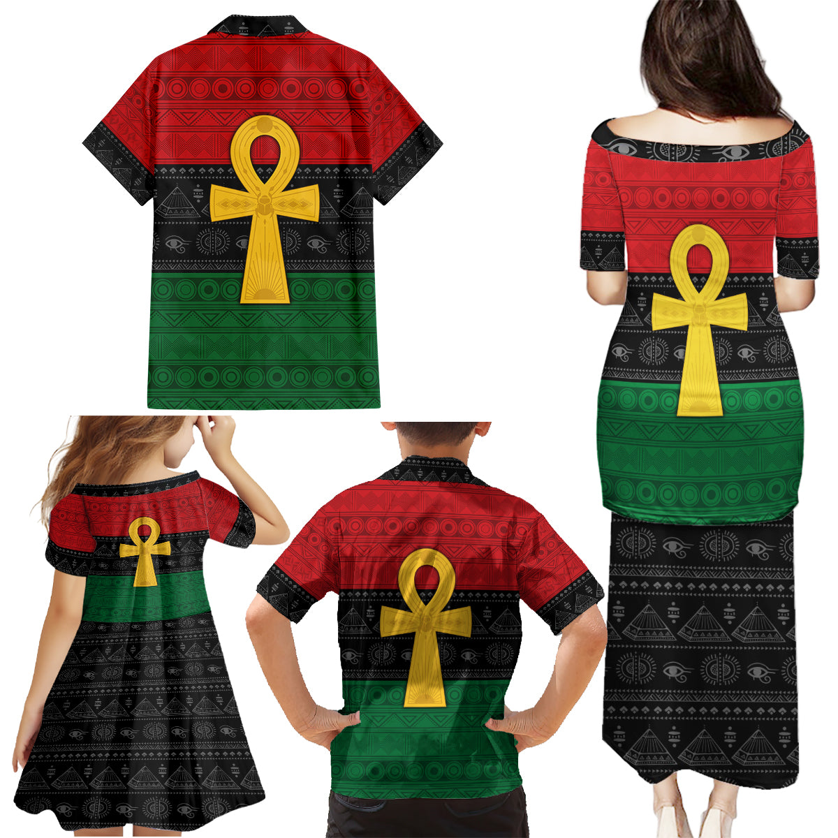 Pan African Ankh Family Matching Puletasi and Hawaiian Shirt Egyptian Cross - Wonder Print Shop