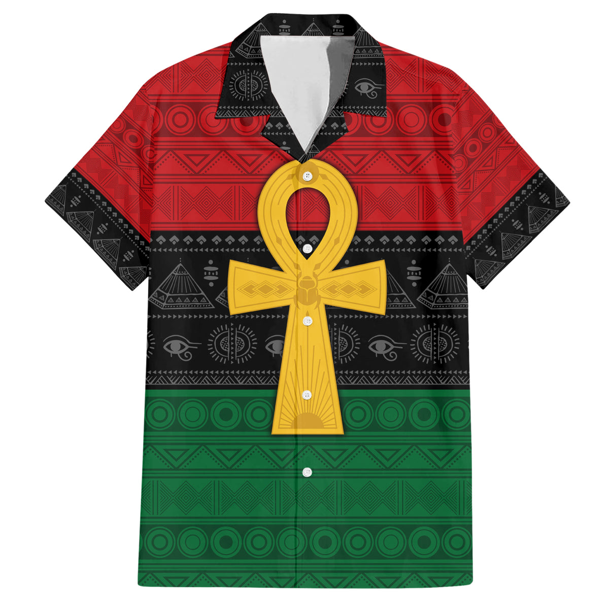 Pan African Ankh Family Matching Short Sleeve Bodycon Dress and Hawaiian Shirt Egyptian Cross - Wonder Print Shop