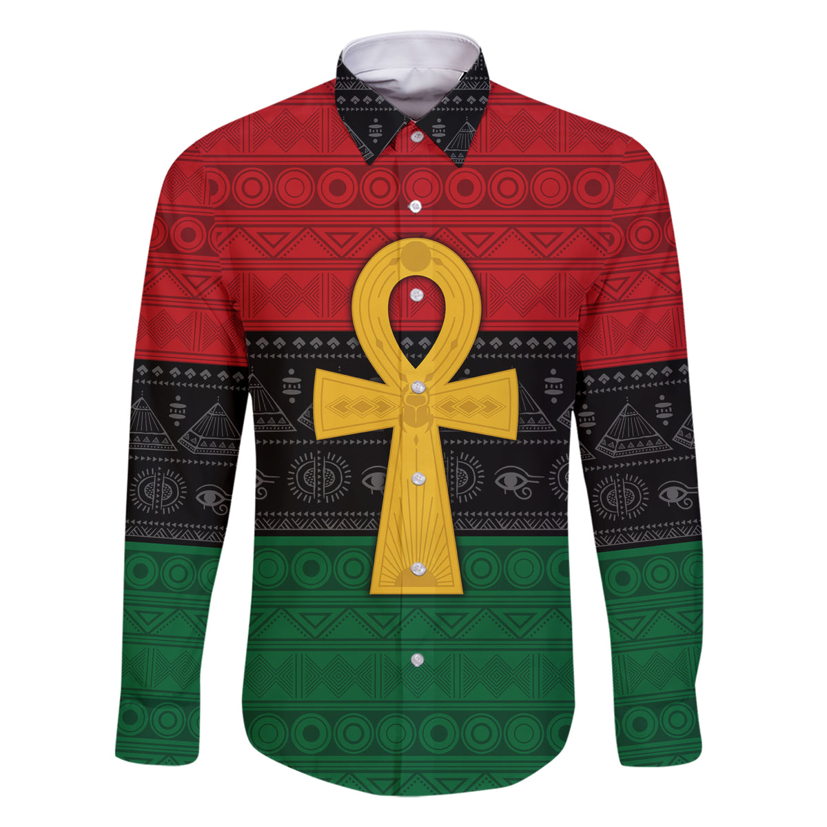 Pan African Ankh Family Matching Short Sleeve Bodycon Dress and Hawaiian Shirt Egyptian Cross - Wonder Print Shop