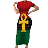 Pan African Ankh Family Matching Short Sleeve Bodycon Dress and Hawaiian Shirt Egyptian Cross - Wonder Print Shop