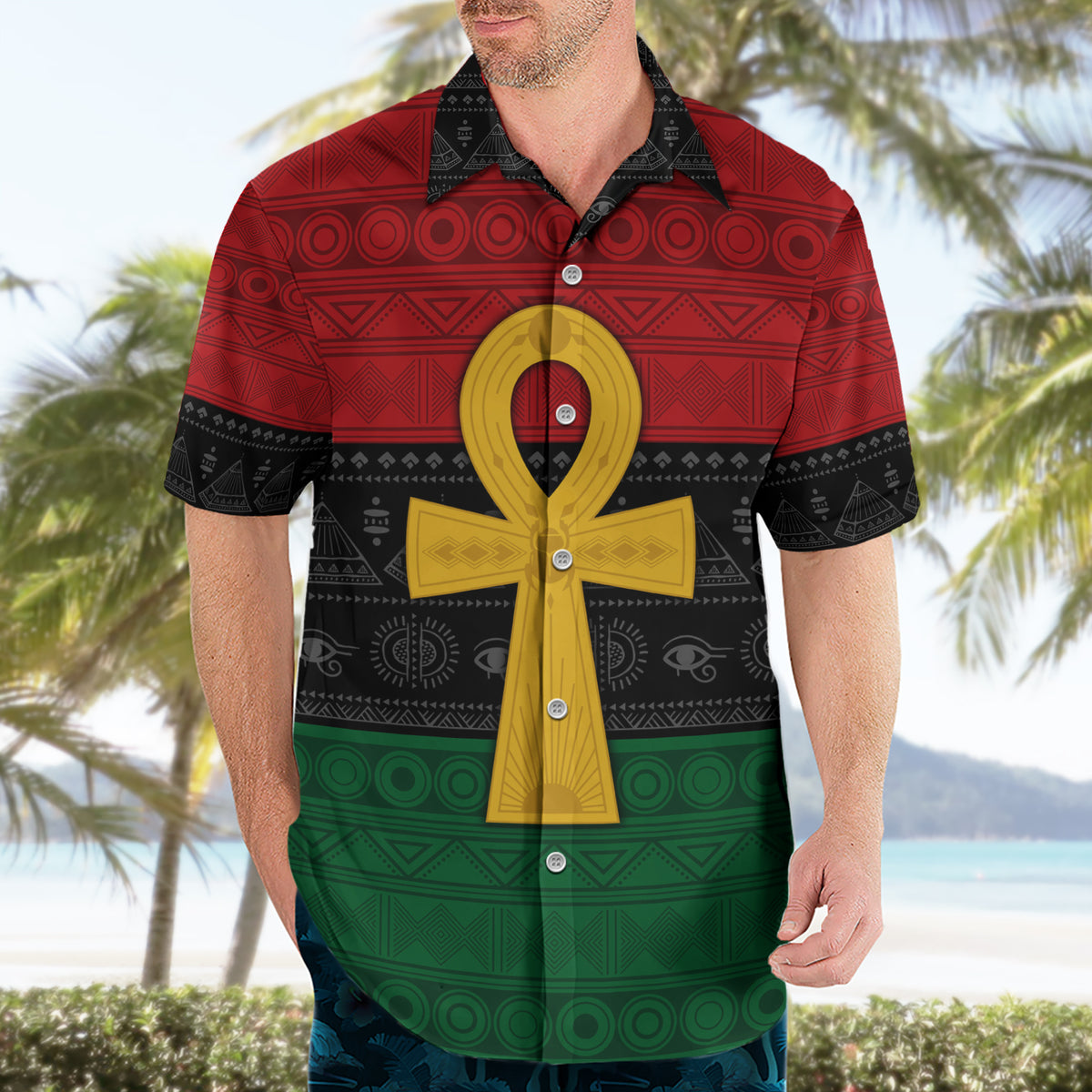 Pan African Ankh Hawaiian Shirt Egyptian Cross - Wonder Print Shop