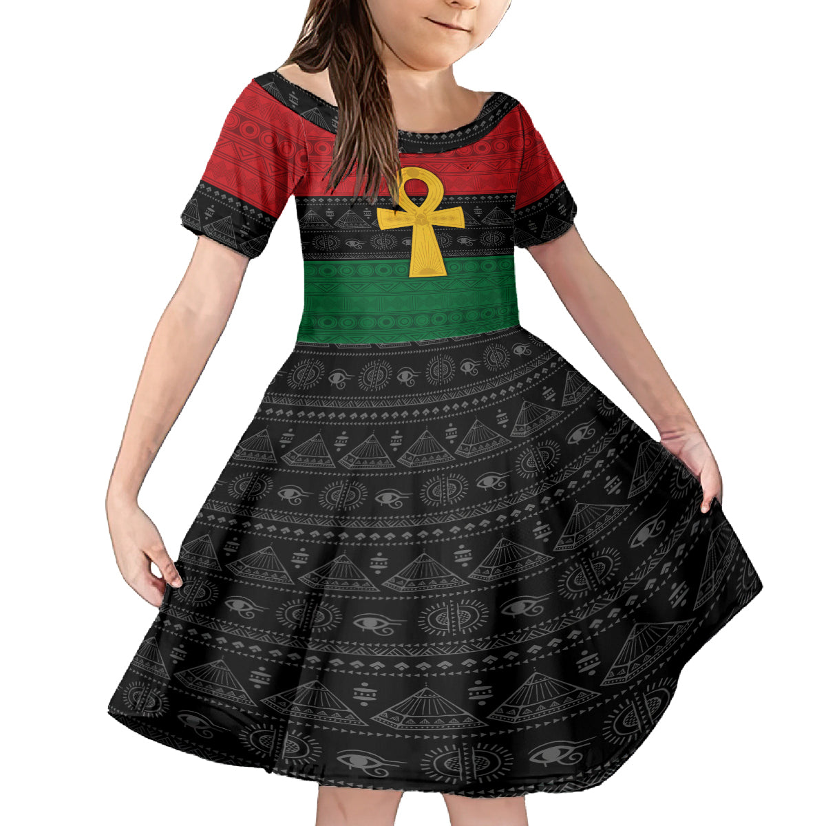 Pan African Ankh Kid Short Sleeve Dress Egyptian Cross - Wonder Print Shop