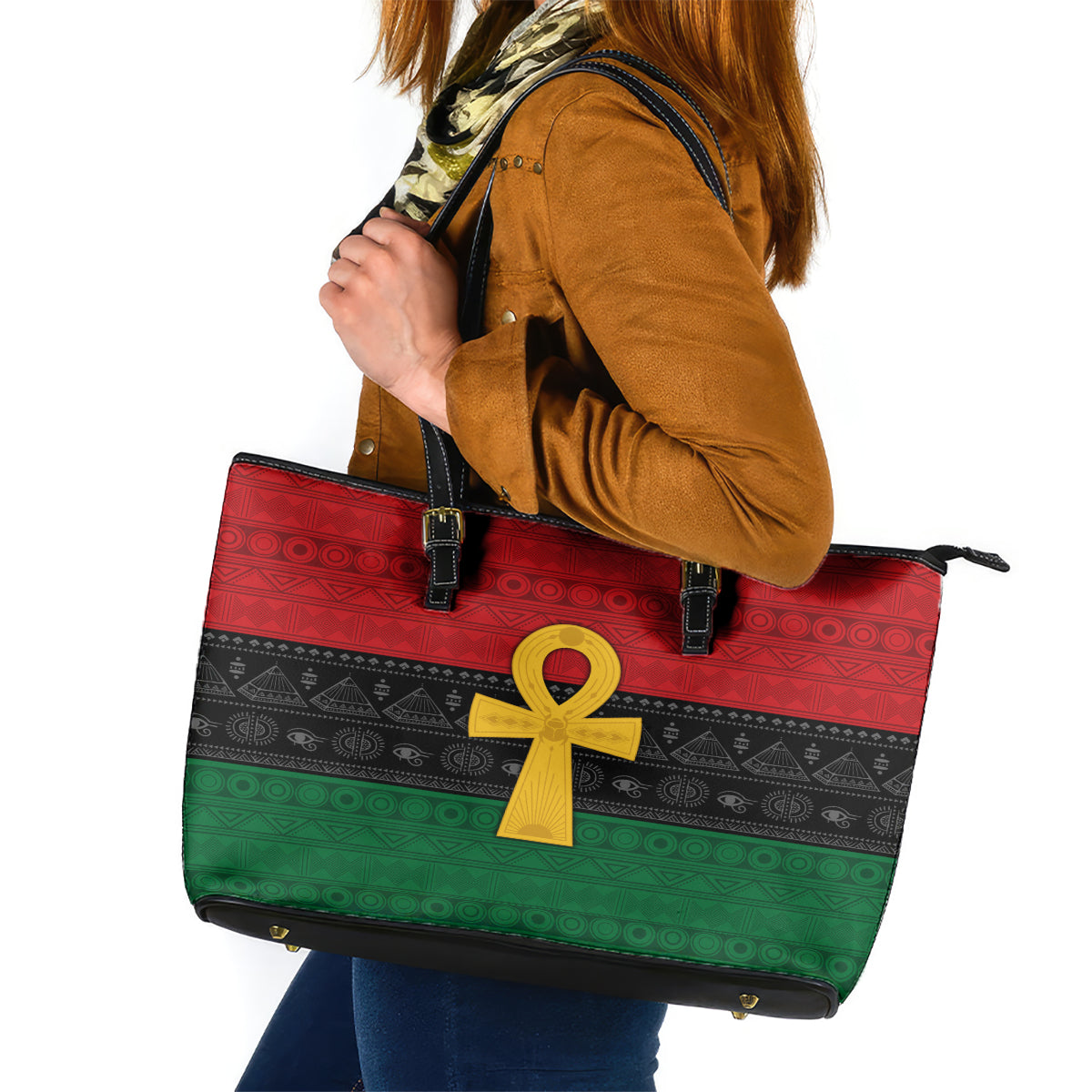 Pan African Ankh Leather Tote Bag Egyptian Cross - Wonder Print Shop