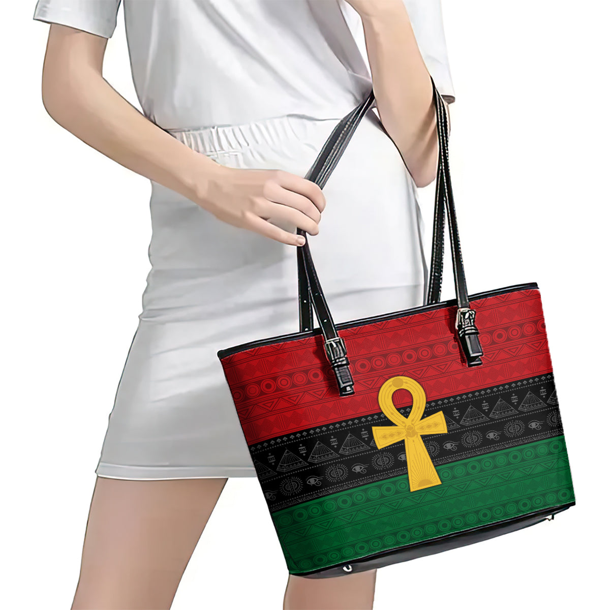 Pan African Ankh Leather Tote Bag Egyptian Cross - Wonder Print Shop