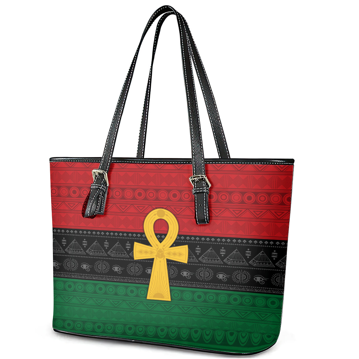 Pan African Ankh Leather Tote Bag Egyptian Cross - Wonder Print Shop