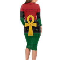 Pan African Ankh Long Sleeve Bodycon Dress Egyptian Cross - Wonder Print Shop