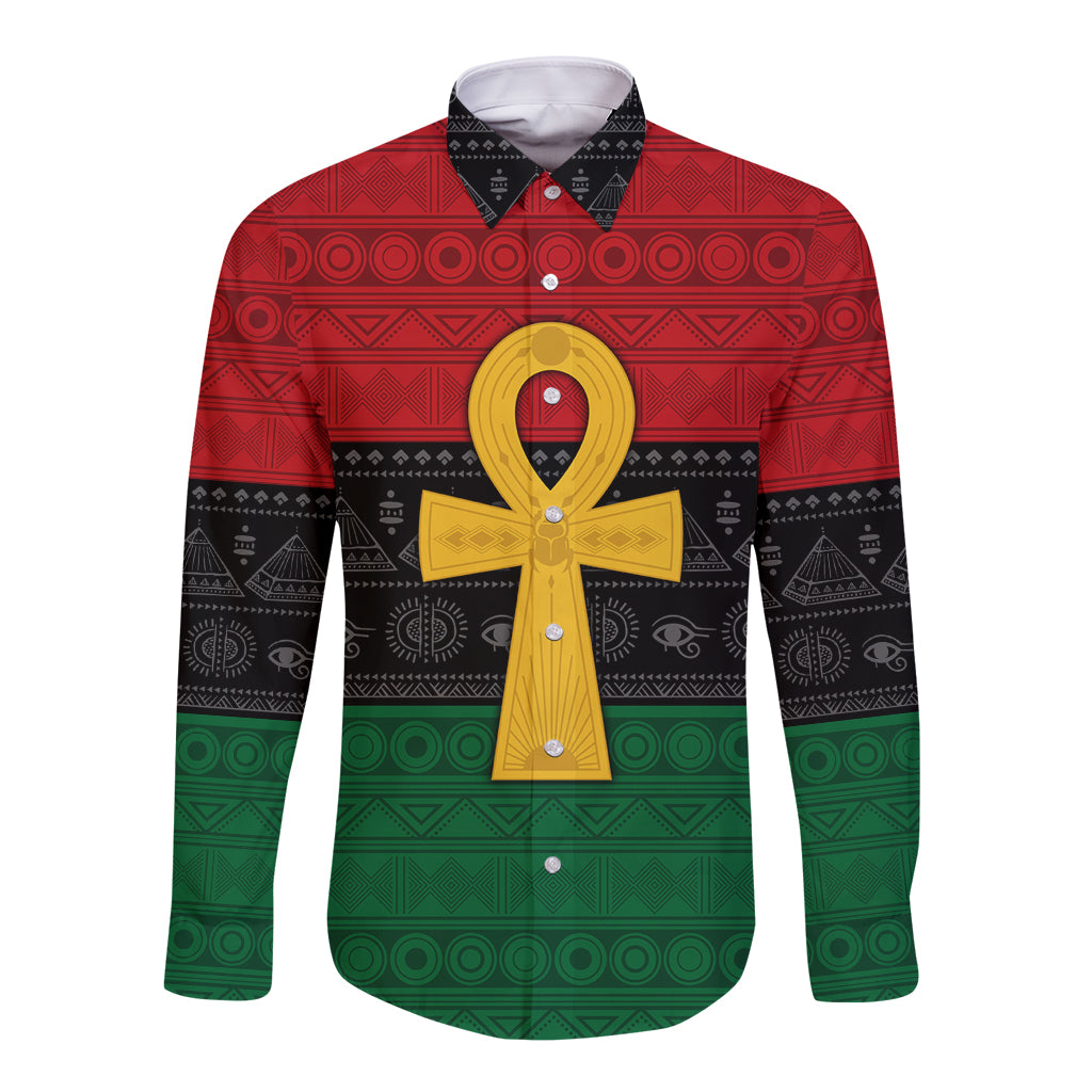 Pan African Ankh Long Sleeve Button Shirt Egyptian Cross - Wonder Print Shop