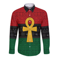 Pan African Ankh Long Sleeve Button Shirt Egyptian Cross - Wonder Print Shop