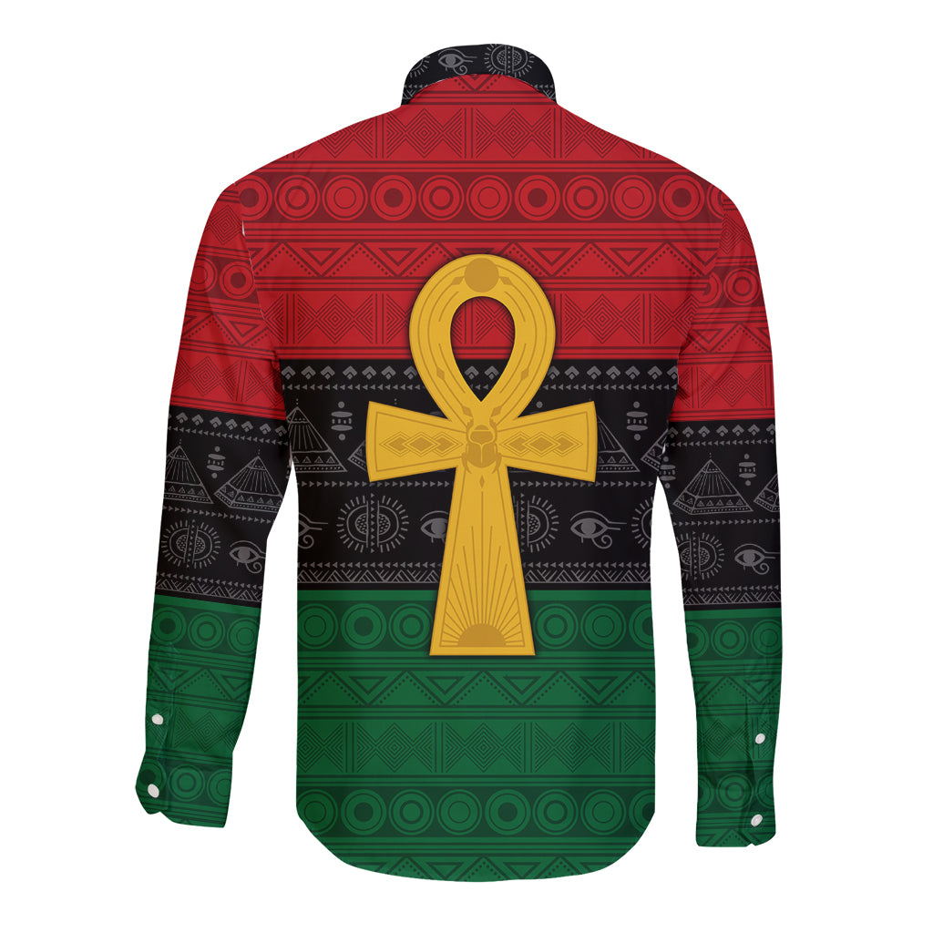 Pan African Ankh Long Sleeve Button Shirt Egyptian Cross - Wonder Print Shop