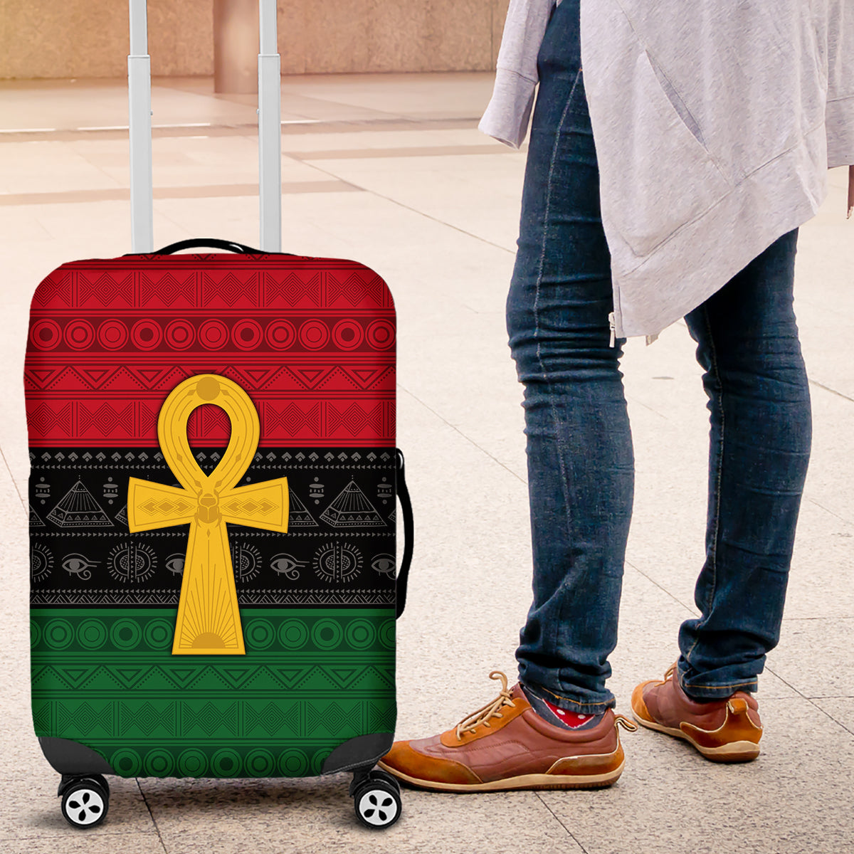 Pan African Ankh Luggage Cover Egyptian Cross - Wonder Print Shop