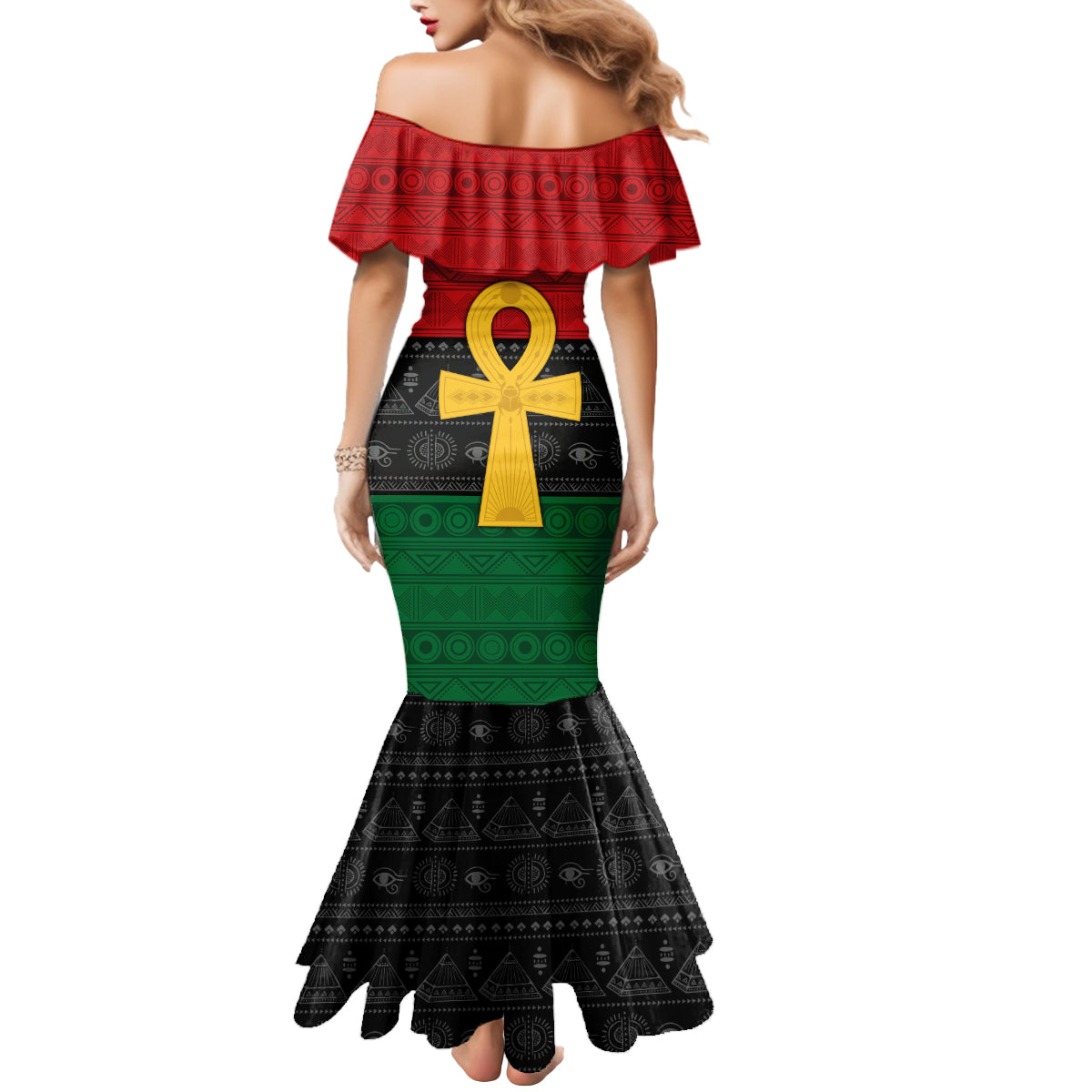 Pan African Ankh Mermaid Dress Egyptian Cross - Wonder Print Shop