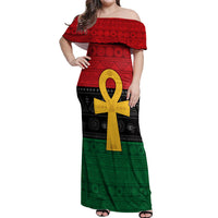 Pan African Ankh Off Shoulder Maxi Dress Egyptian Cross - Wonder Print Shop