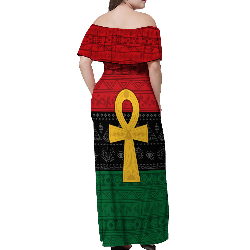 Pan African Ankh Off Shoulder Maxi Dress Egyptian Cross - Wonder Print Shop