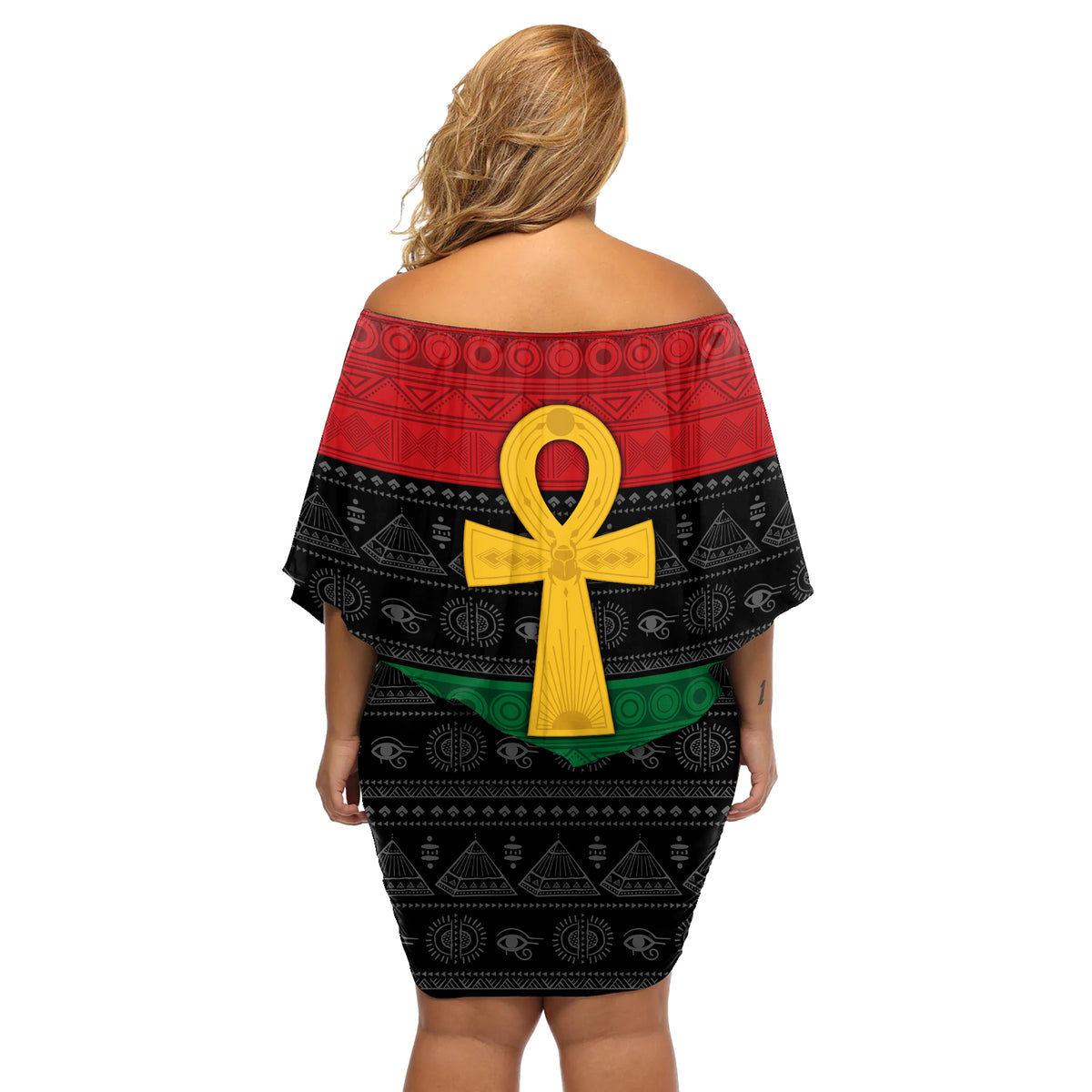 Pan African Ankh Off Shoulder Short Dress Egyptian Cross - Wonder Print Shop