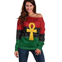 Pan African Ankh Off Shoulder Sweater Egyptian Cross - Wonder Print Shop