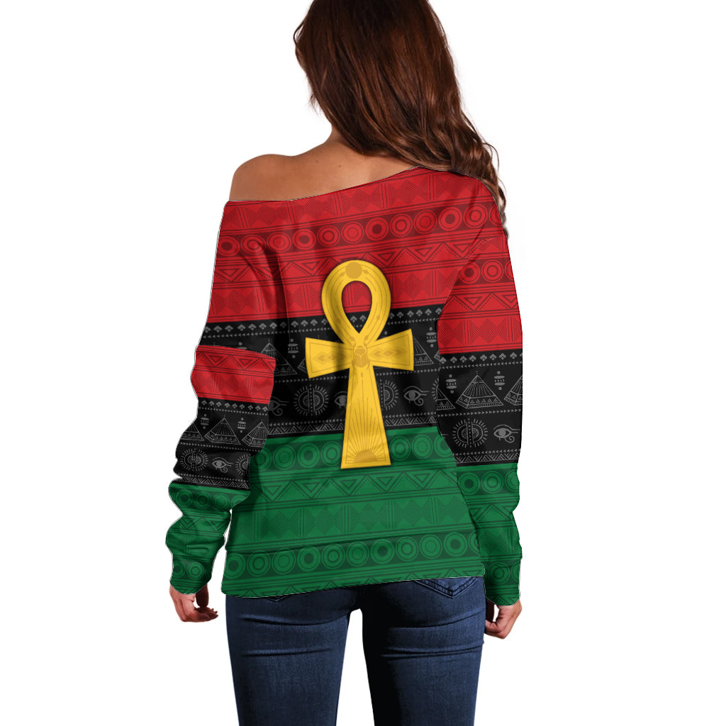 Pan African Ankh Off Shoulder Sweater Egyptian Cross - Wonder Print Shop