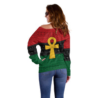 Pan African Ankh Off Shoulder Sweater Egyptian Cross - Wonder Print Shop