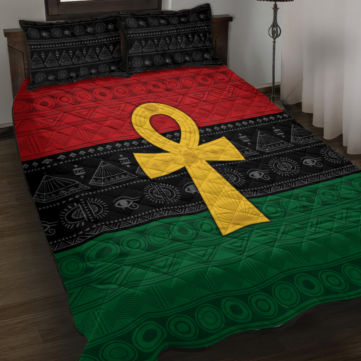 Pan African Ankh Quilt Bed Set Egyptian Cross - Wonder Print Shop