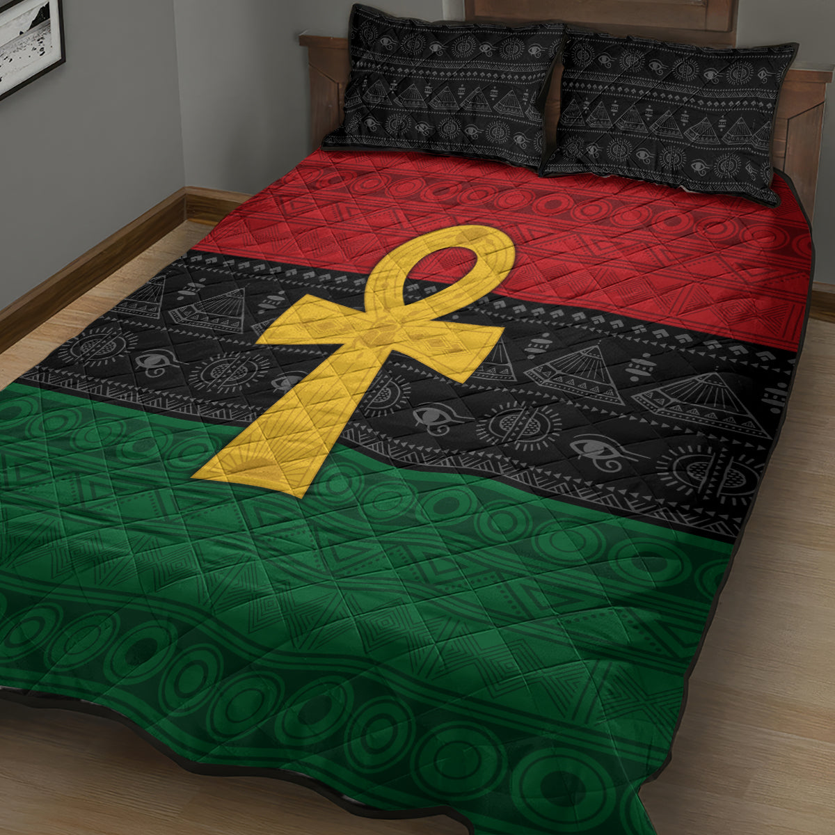Pan African Ankh Quilt Bed Set Egyptian Cross - Wonder Print Shop