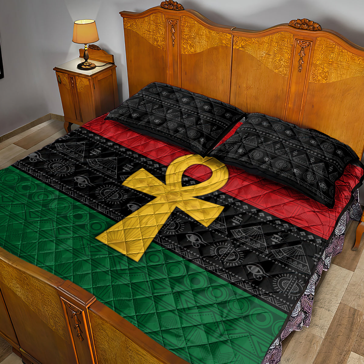 Pan African Ankh Quilt Bed Set Egyptian Cross - Wonder Print Shop