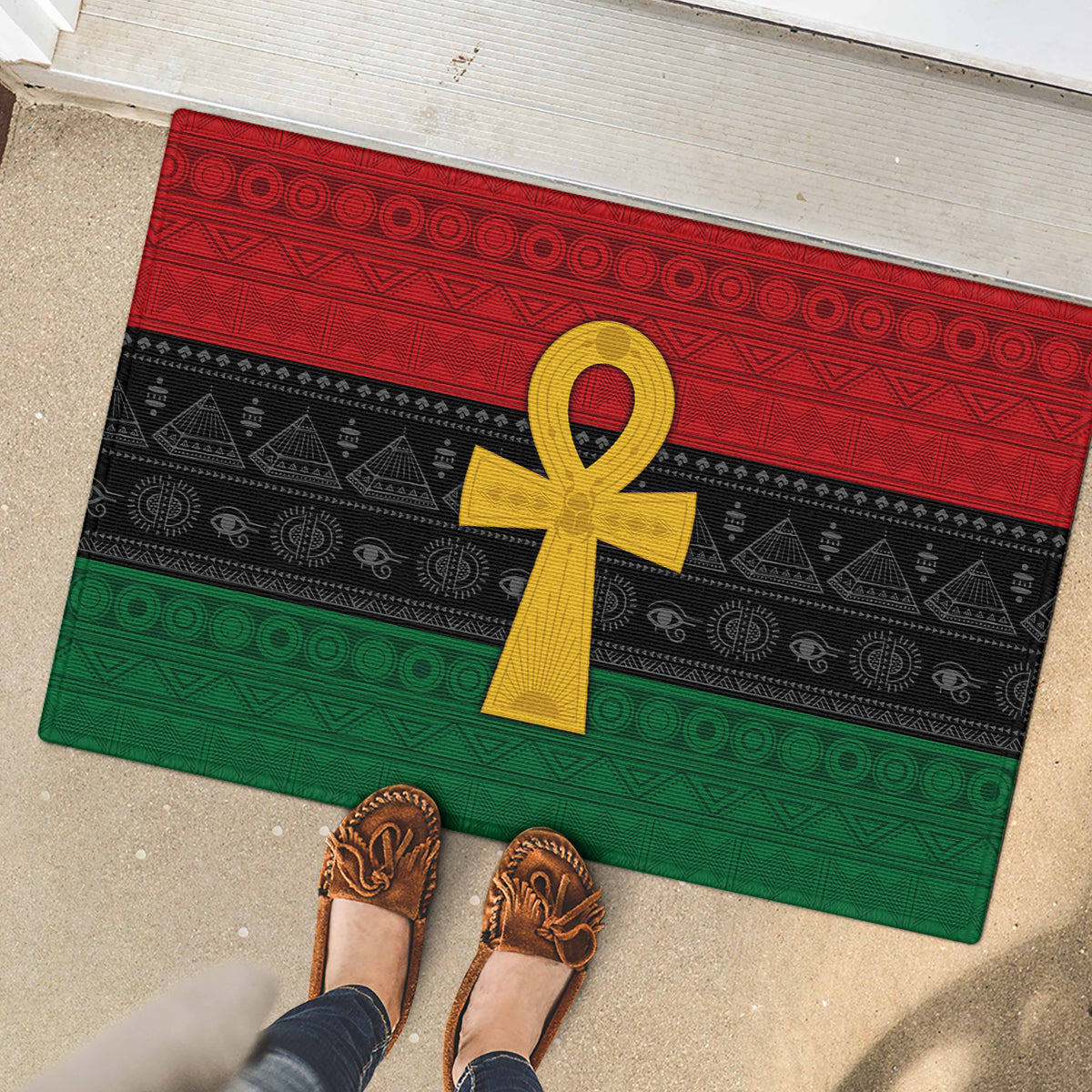 Pan African Ankh Rubber Doormat Egyptian Cross - Wonder Print Shop