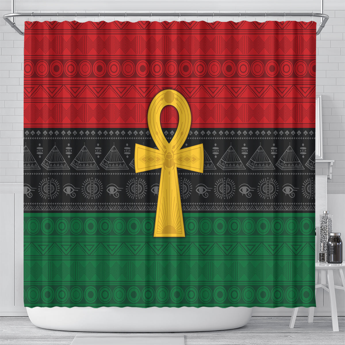 Pan African Ankh Shower Curtain Egyptian Cross