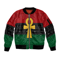 Pan African Ankh Sleeve Zip Bomber Jacket Egyptian Cross - Wonder Print Shop